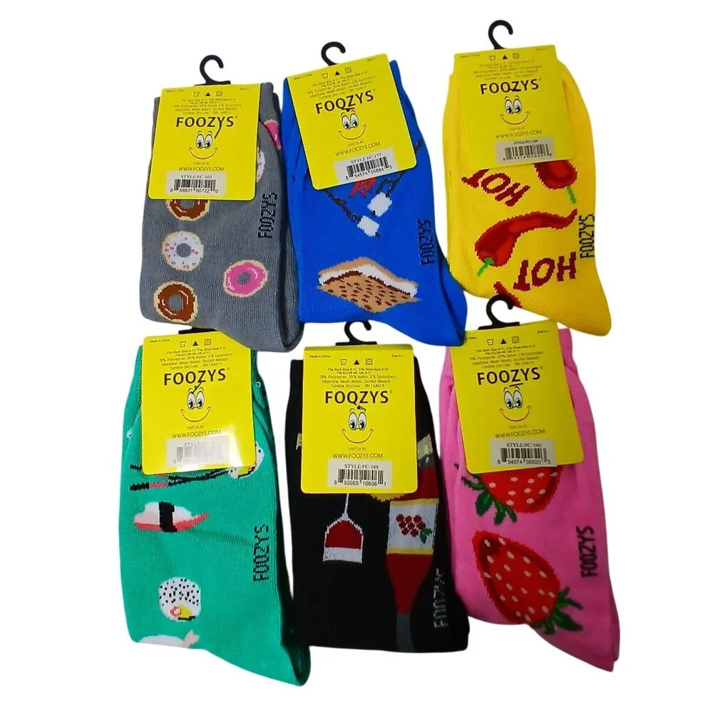 Foozys 6 Pair Foodie Sock Bundle  Women Banana Suchi Strawberry Wine Pepper NOT